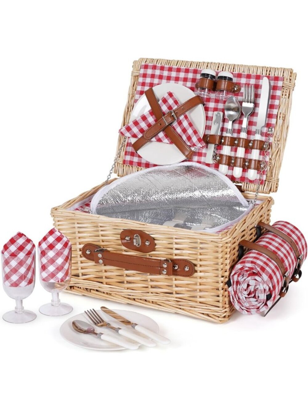Stylish Wicker Picnic Basket Set for 2 - Complete Cutlery Kit, Outdoor Dining
